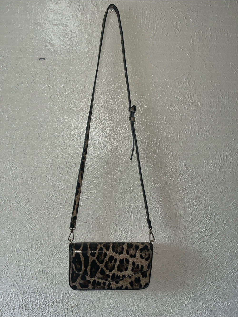 Leopard Print Crossbody Shoulder Bag - Black/Tan